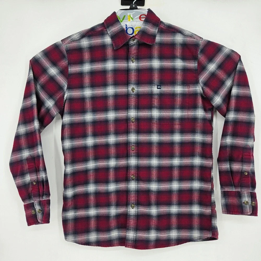 Fish Hippie Flannel Shirt Mens Medium Red Blue Plaid Long Sleeve Casual‎